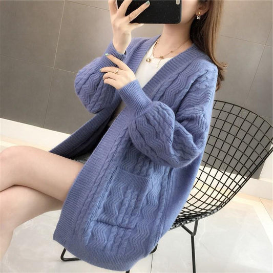 Mid-length Autumn and Winter Jacket Loose Knit Cardigan Long-sleeved Casual Sweater