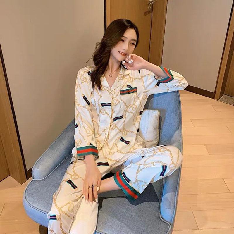 Imitated Silk Long-sleeved Trousers Women's Pajamas Sexy Korean Version Plus Fat Home Service Suit