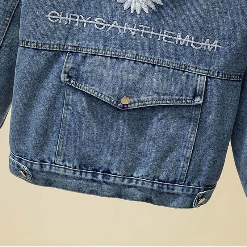 Autumn Style Detachable Cap Embroidered Daisy Denim Jacket Female Loose Student Jacket Top