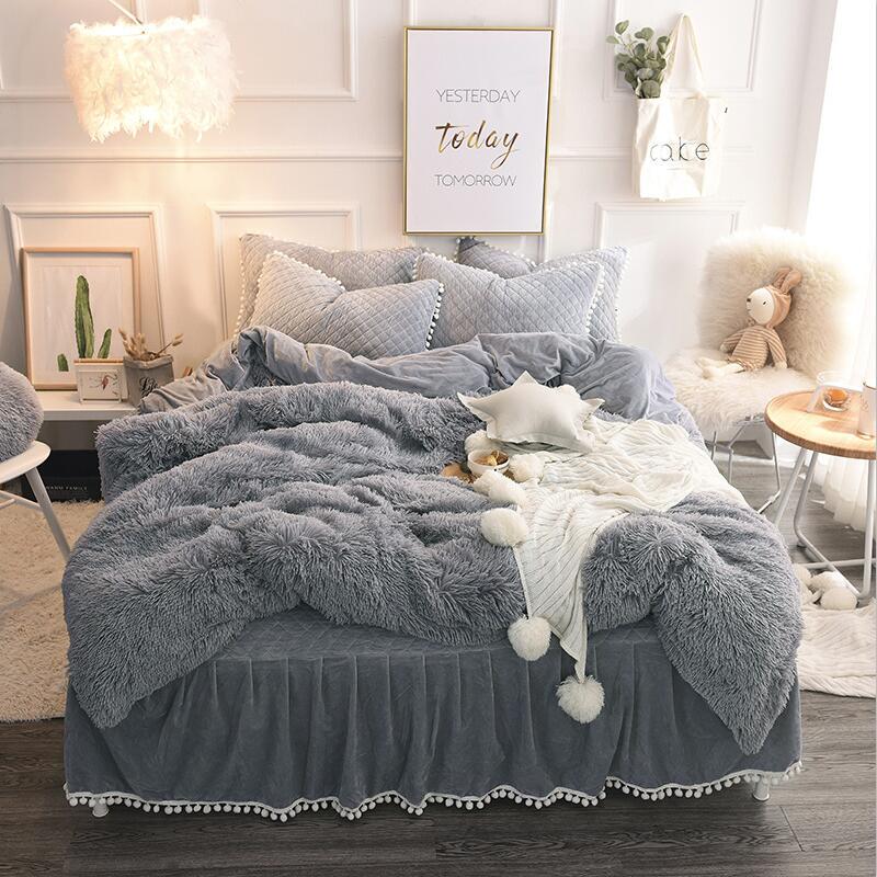 Pure Color Mink Velvet Bedding Set Super Warm Solf Winter Crystal Velvet Duvet Cove Bedclothe Pillow