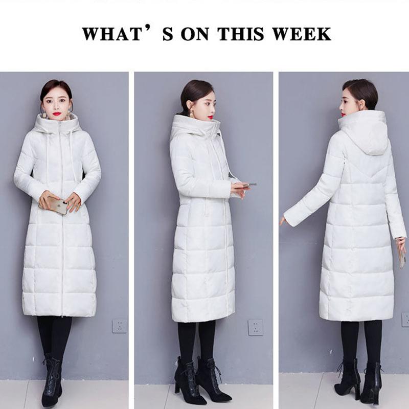 Ladies Down Hooded Cotton Jacket Winter Fashion Plus Velvet Thickening Warm Cotton Jacket Long Plus Size Slim Jacket