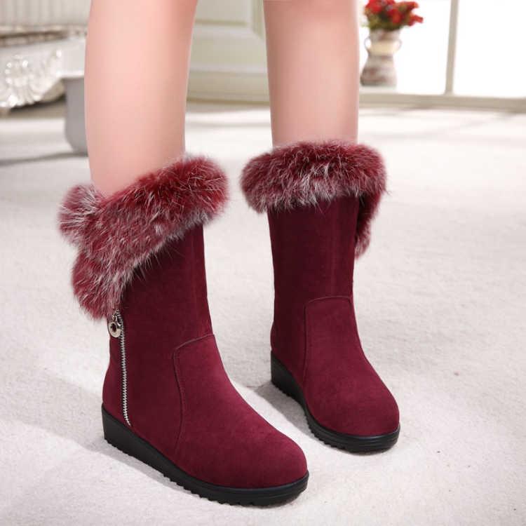 Rabbit Fur Snow Boots 2019 Women's Winter Boots Women's Round Head Thick Warm Cotton Shoes Women