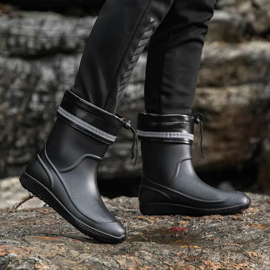 Men's Rain Boots Short Tube Non-slip Water Shoes Waterproof Middle Tube Wear-resistant Work Car Wash Rubber Shoes