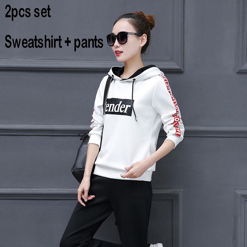 Long-sleeved casual sweatshirt set large size spring and autumn women's 2pcs set wild