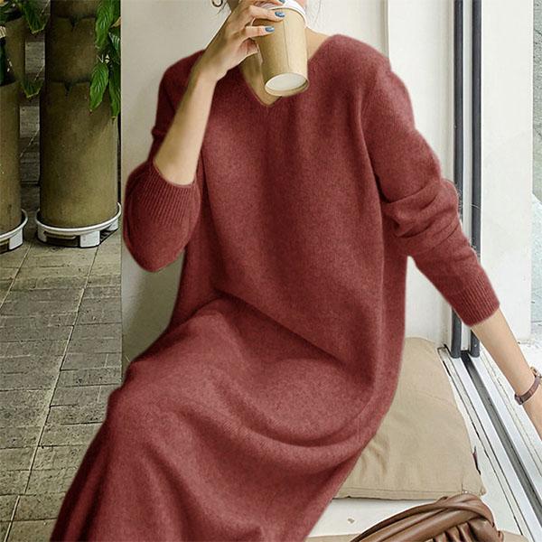 Autumn and Winter Long Sweater Skirt Over The Knee All-match Women's Pullover Long Sleeve Loose Large Size Sweater