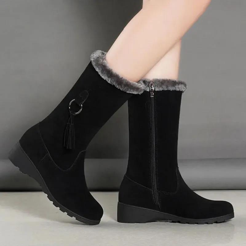 Snow Boots Women Plus Velvet Warm Cotton-padded Shoes Women's Winter Thick Anti-skid Mid-tube Boots Warm Shoes Women's Winter Thick Velvet Warm