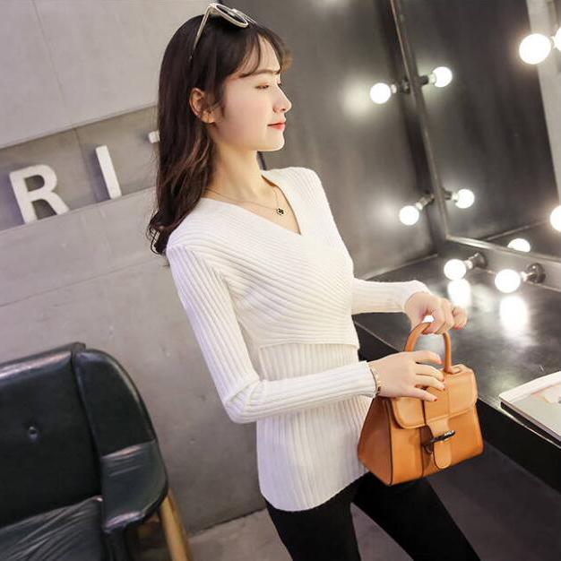 Sweaters Women Autumn Winter Sexy V-neck Pullover Female Jumpers Sleeve Pull Femme Casual Knitted