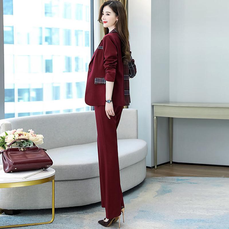 Women Blazer Suit for Spring Autumn Lady Blazer Jacket +Long Pant Female Outerwear Elegant Ladies Coat Plus Size M-3L