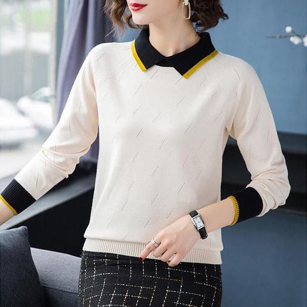 Autumn Winter Large Size Sweater Women's Long Sleeve Loose Doll Collar Pullover Sweater Knit Outwear