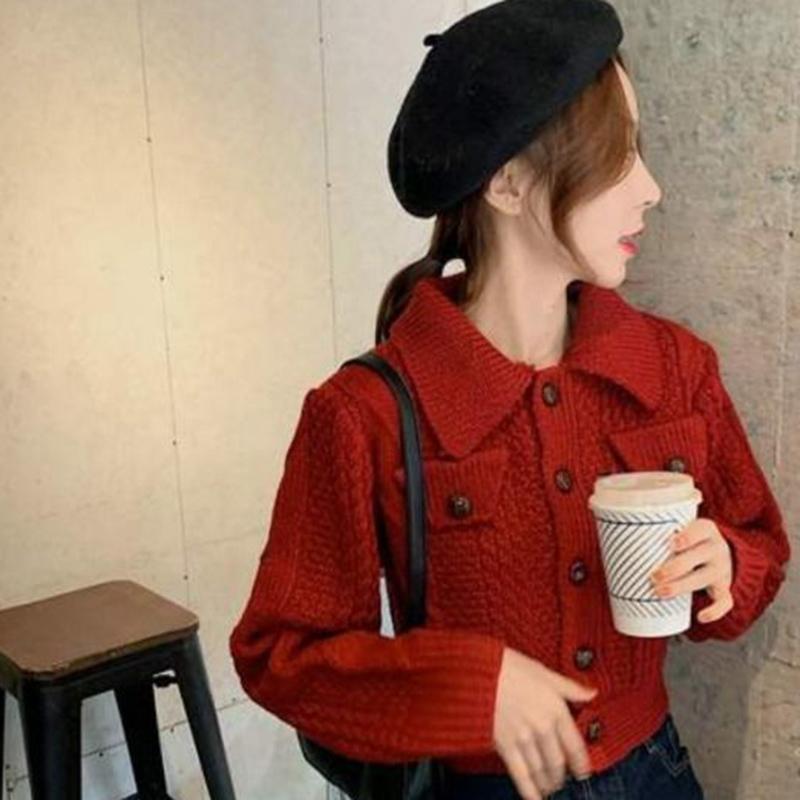 Autumn  Winter Twist Sweater Cardigan Female Loose Student Thick Wool Casual Short Knit Sweater Coat