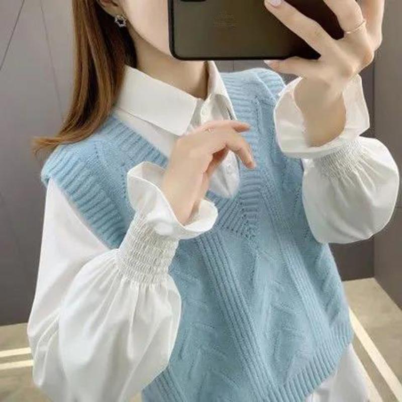 Sweater Women's Vest Vest V-neck Pullover Sweater Loose and Versatile Sleeveless Thin Solid Color Sweater Top Fabric Comfortable