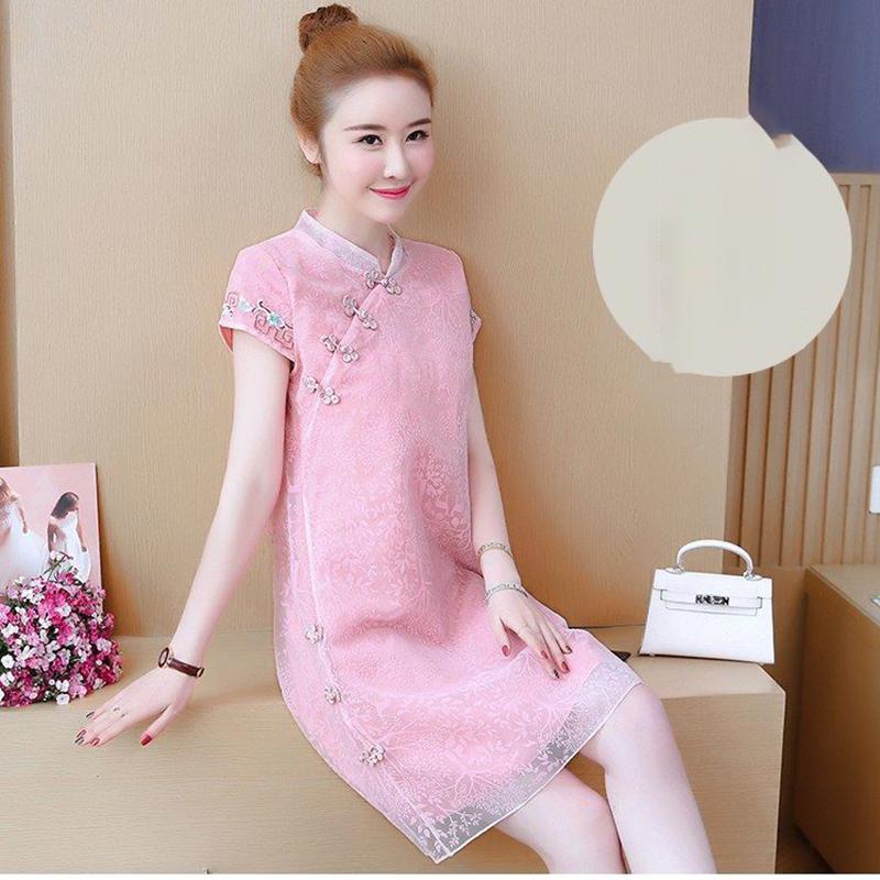 Plus Size Women's Fat Sister Cover Belly Dress Female Summer Loose and Thin Chinese Style Improved Cheongsam Skirt