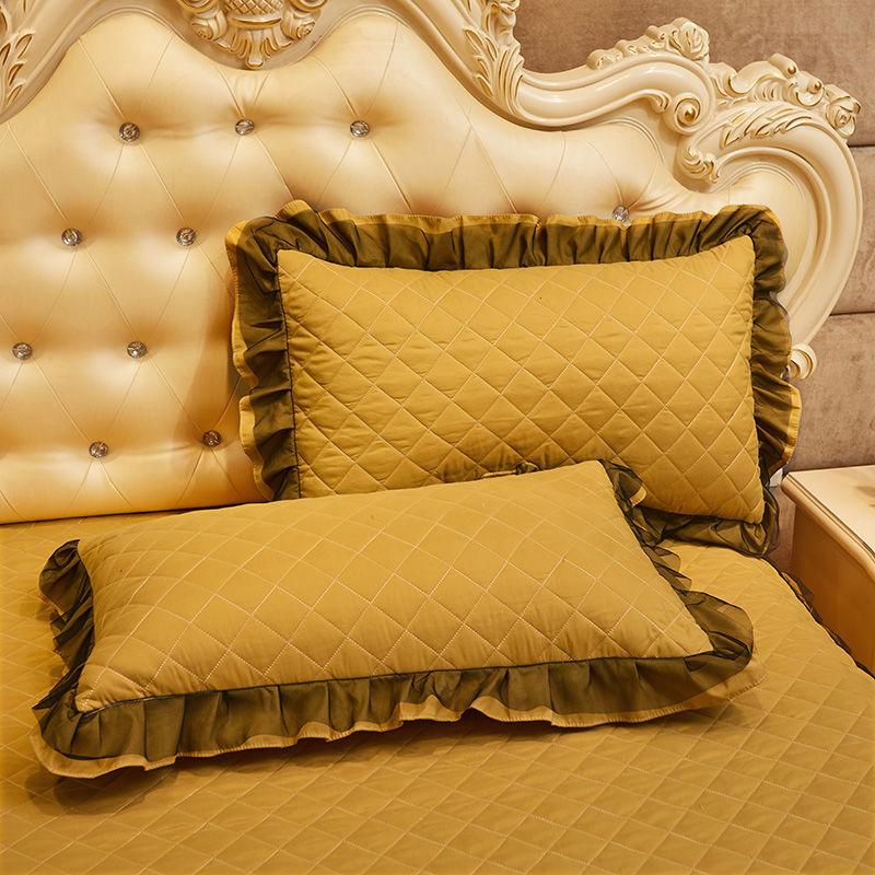 Korean Style Lace Solid Color Plus Cotton Pillowcase A Pair of Quilted Pillowcase Adult Pillowcase