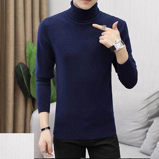 Men's Turtleneck Sweater Solid Knitted Mens Sweaters Casual Slim Pullover Male Double Collar Top