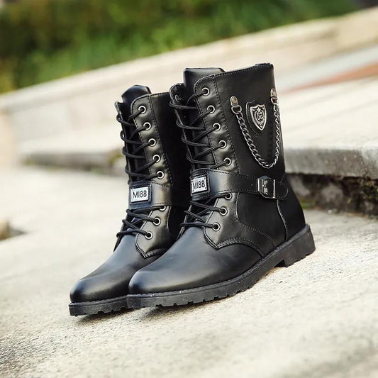 Korean Style Trendy Men's Boots Autumn and Winter Men's High Boots Casual Martin Boots Youth British High-top Leather Boots