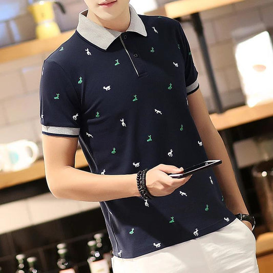 Summer Cotton Men's Shirt Short-sleeved T-shirt Lapel Half-sleeved Youth Self-cultivation Bottoming T-shirt