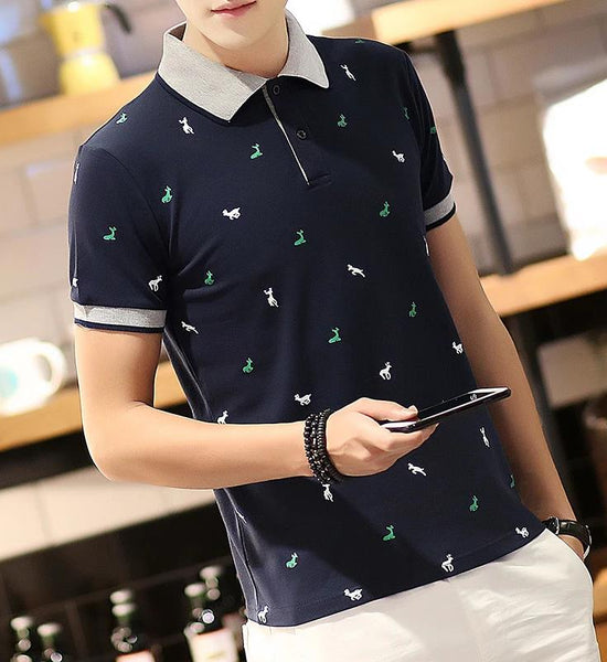 Summer Cotton Men's Shirt Short-sleeved T-shirt Lapel Half-sleeved Youth Self-cultivation Bottoming T-shirt