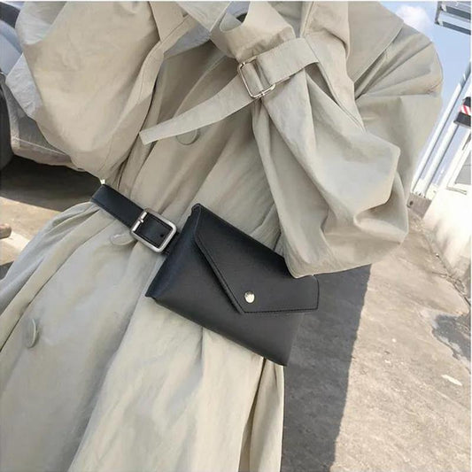 Women Casual Waist Packs Rivet Decorative Pu Leather Adjustable Belt Travel Pouch Purse