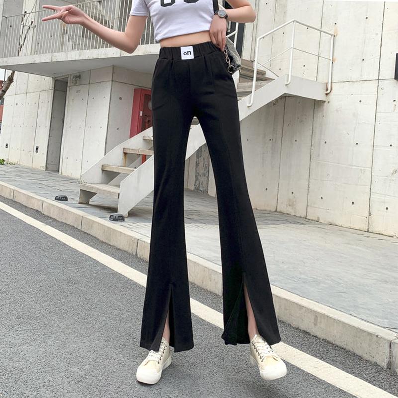 WTEMPO Summer Women Flare Long Pants Casual Ladies Bell Bottoms Large Size S-L Split Fork Trousers