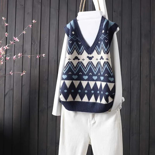 Sweater Vest Women's Autumn and Winter Loose Retro V-neck Sleeveless Knitted