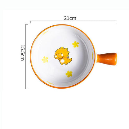 Ceramic Handle Bowl Cartoon Cute Japanese Instant Noodle Bowl Household Oven Bowl High Temperature Resistant Plate Bowl