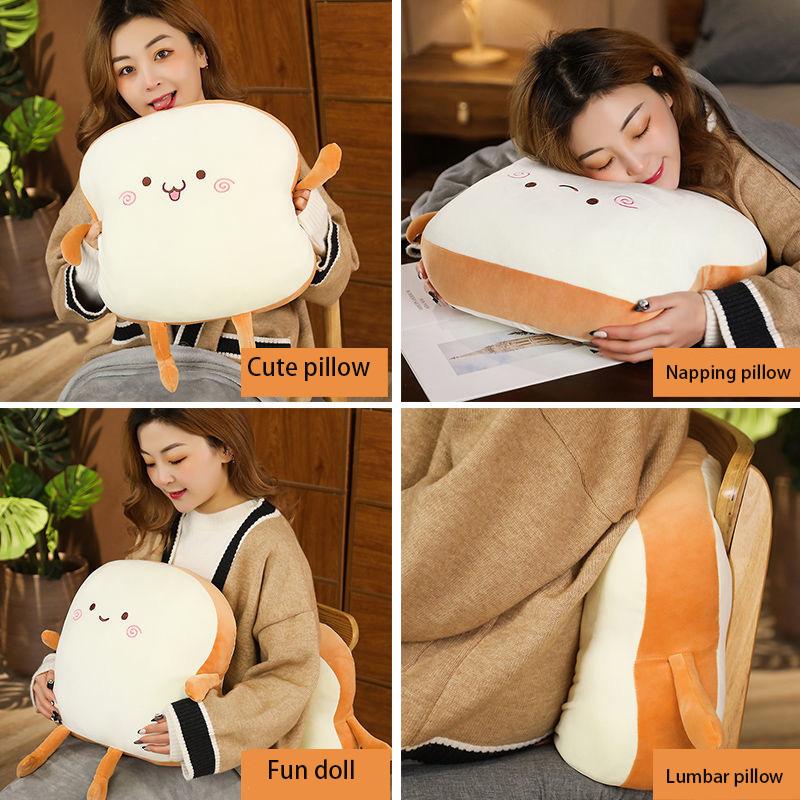 Cute Toast Pillow Quilt Dual-use Office Nap Pillow Coral Fleece Soft Blanket Car Cushion Living Room Sofa Back Cushion Seat Cushion