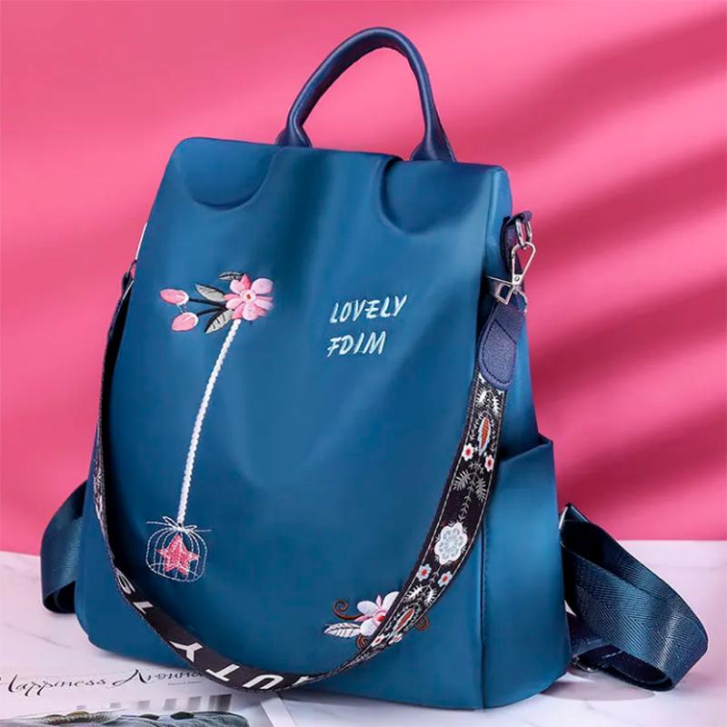 Ladies Personality Embroidery Backpack Oxford Cloth Backpack Fashion Casual Bag Girl Travel School Bag