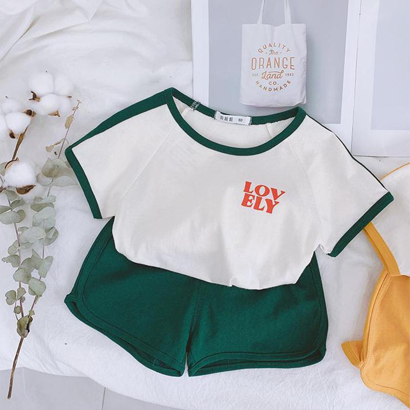 2PCS Children Clothing Set Spring Summer Girls and Boys Suits Korean Printing Letter Short Sleeve Tops + Pants Clothing Set