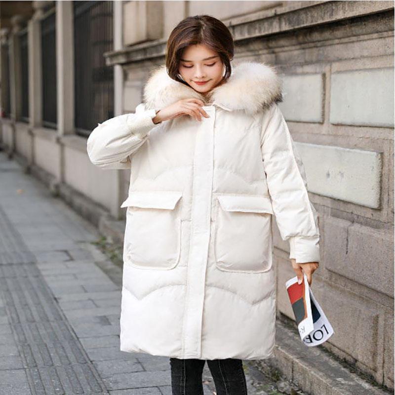 Down Jacket Winter Ladies Fashion Korean Big Fur Collar Thick Warm Hooded Mid-length Plus Size Cotton Jacket