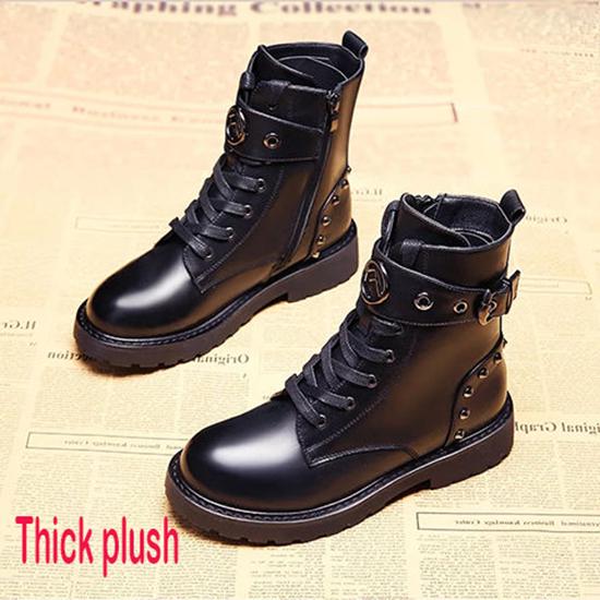 Pair of Shoes Fashion Women Boots Round ToeThick Bottom PU Leather Waterproof Woman Martin Boots