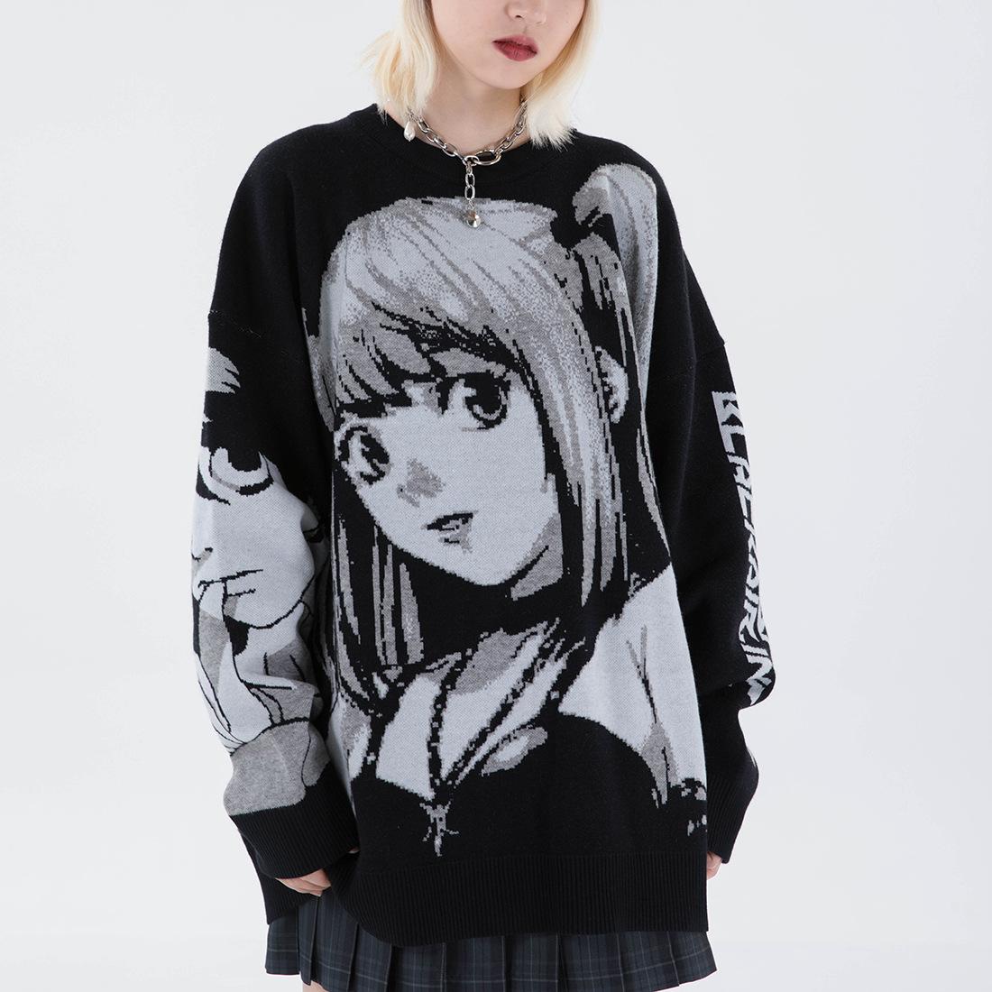 Women Hip Hop Streetwear Harajuku Sweater Vintage Retro Japanese Style Anime Girl Knitted Sweater Autumn Winter Cotton Pullover O Neck Loose Jumper