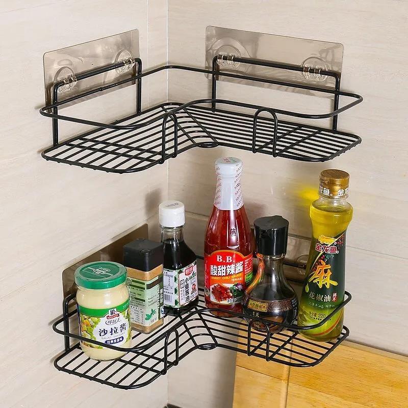 2 Pcs Metal Triangle Shelf Corner Wall Hanging Storage Rack Display Flower Stand Hole-free Place Stand