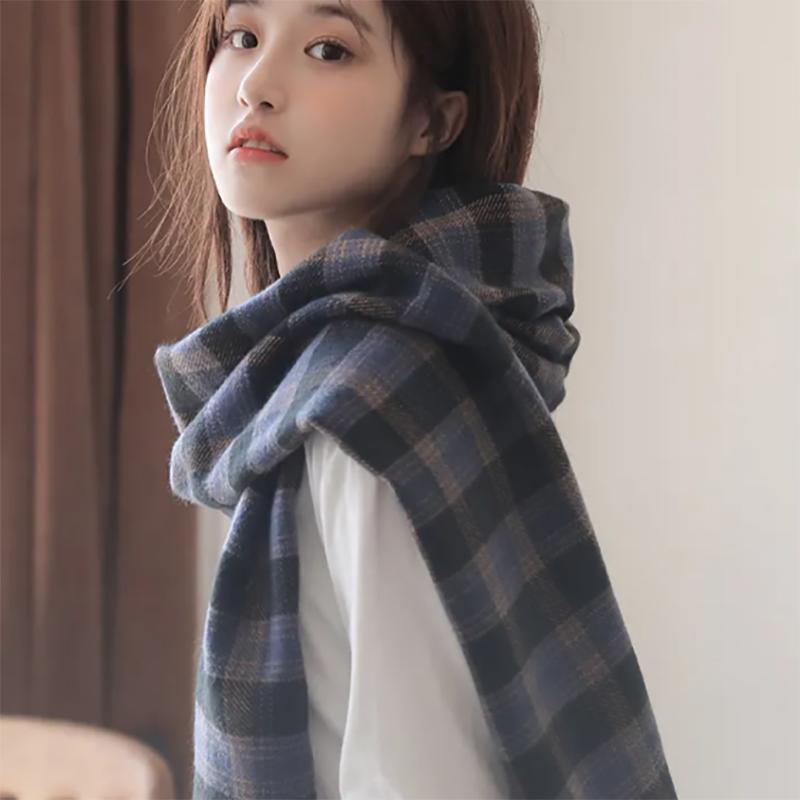 Plaid Scarf Women's Winter Korean Style Wild Japanese Autumn and Winter Imitation Cashmere Warm Tassel Scarf