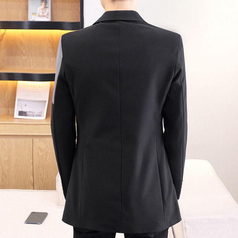 Men V-neck Business Suit Stitching Color Buttons Coat Casual Slim Windbreaker Trend Parka Spring & Fall