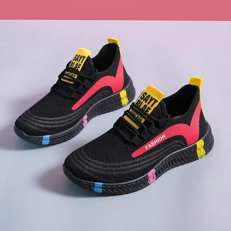 Women's Sports Mesh Shoes Printed Walking Shoes Soft Soled Anti Slip Mother's Sports Shoes Breathable Casual Single Shoes