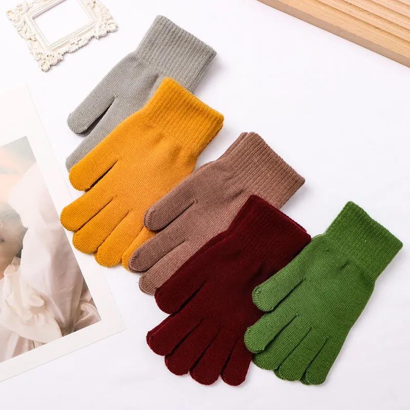 Women's Autumn Winter Five-finger Woolen Knitted Gloves Full-finger Pure Color Mittens Outdoor Riding Driving Warm Gloves Crochet Gloves