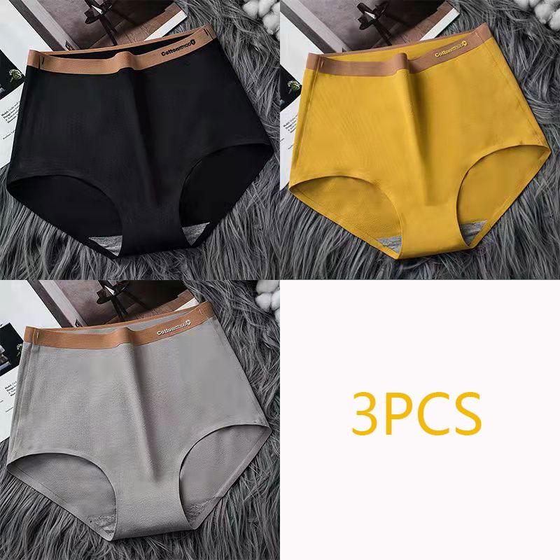 3PCS High Waist Underwear Women's Cotton Antibacterial Seamless Belly Tightening Plus Size Breathable Briefs