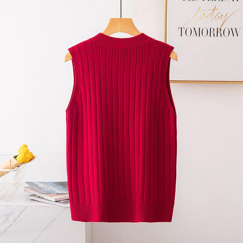 Spring and Autumn Thick Knit Top Loose V-neck Versatile Vest Fashion Knitted Women's Vest