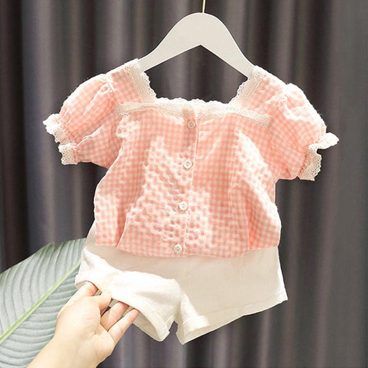 Baby Girl's Summer Suit Small Medium-sized Children's Korean Baby Shirt Fashionable Shorts Two-piece Princess