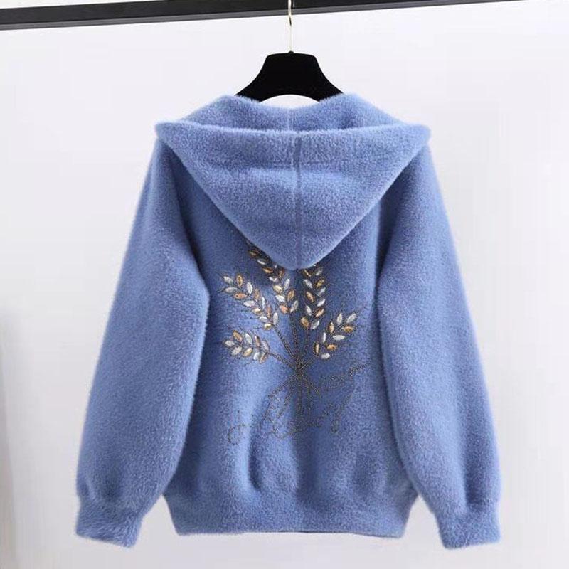 Knitted Cardigan Autumn and Winter Imitation Mink Velvet Jacket Female Korean Version Loose Temperament Ladies Style All-match