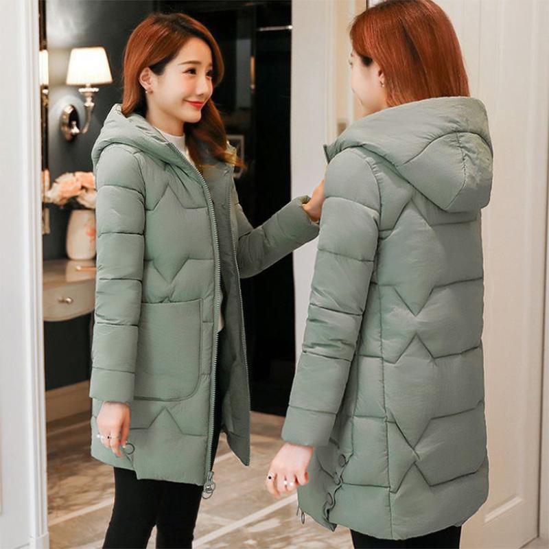 Women's Winter Korean Loose Quilted Coat Warm Stand-collar Down Jacket Women's Glossy Mid-length Down Jacket