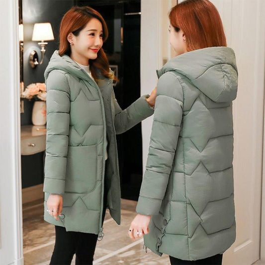 Women's Winter Korean Loose Quilted Coat Warm Stand-collar Down Jacket Women's Glossy Mid-length Down Jacket