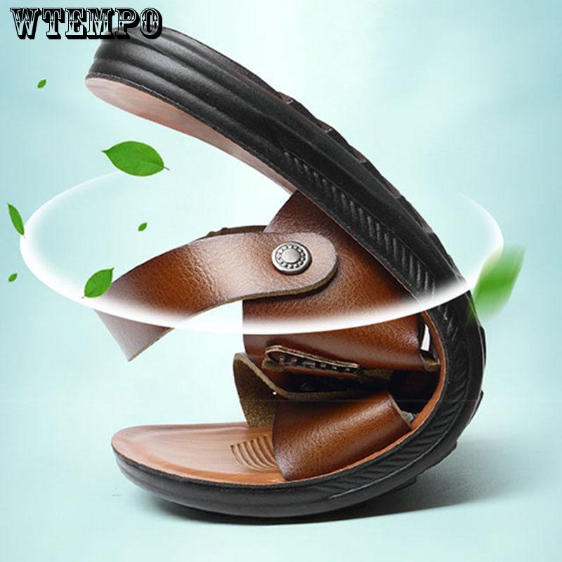 Leather Sandals Summer Shoes Man Breathable Casual Shoes Flat Walking Sandals Male Footwear