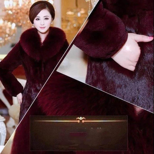 Haining Middle-aged and Elderly Women's Imitation Mink Fur Coat Female Mid-length Fox Fur Collar Plus Size Thickening Mother's Dress