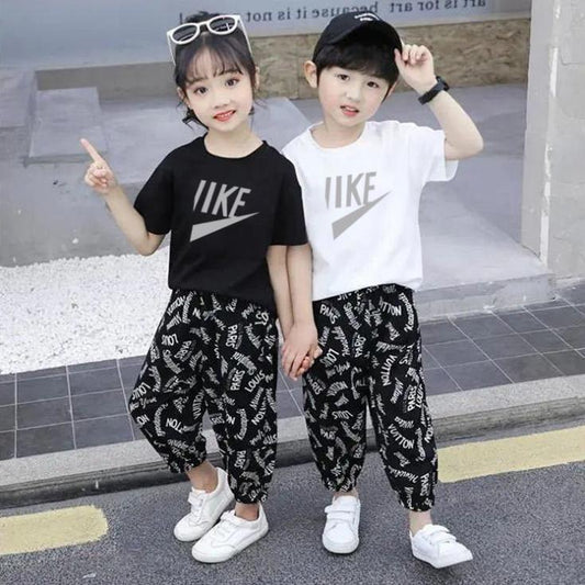 Summer Children's Short Sleeve T-Shirt Korean Style Small and Medium Sized Boys and Girls Fashion Set