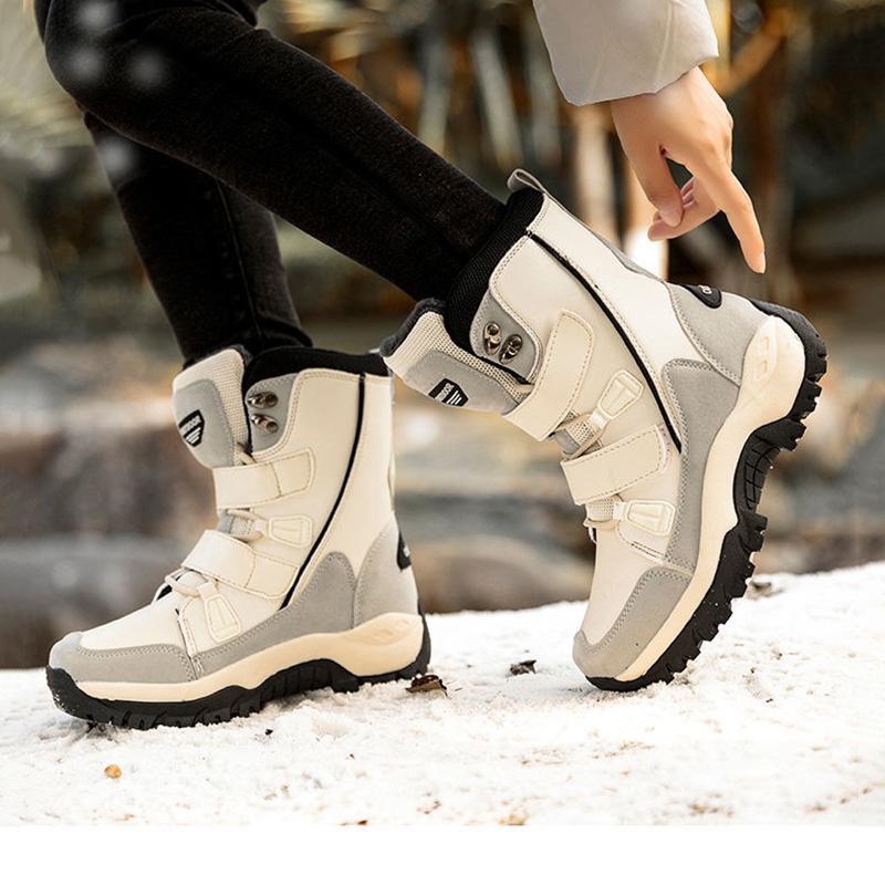 Warm Snow Boots Women Winter Plus Velvet Thick Leather Mid-tube Boots Waterproof Non-slip Outdoor Ski Cotton Shoes Cotton Boots