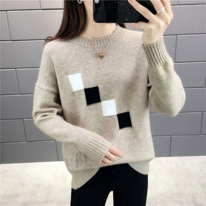 Autumn Winter Women Sweaters and Pullovers Plaid Thick Knitted Sweater Female Loose Pull Femme