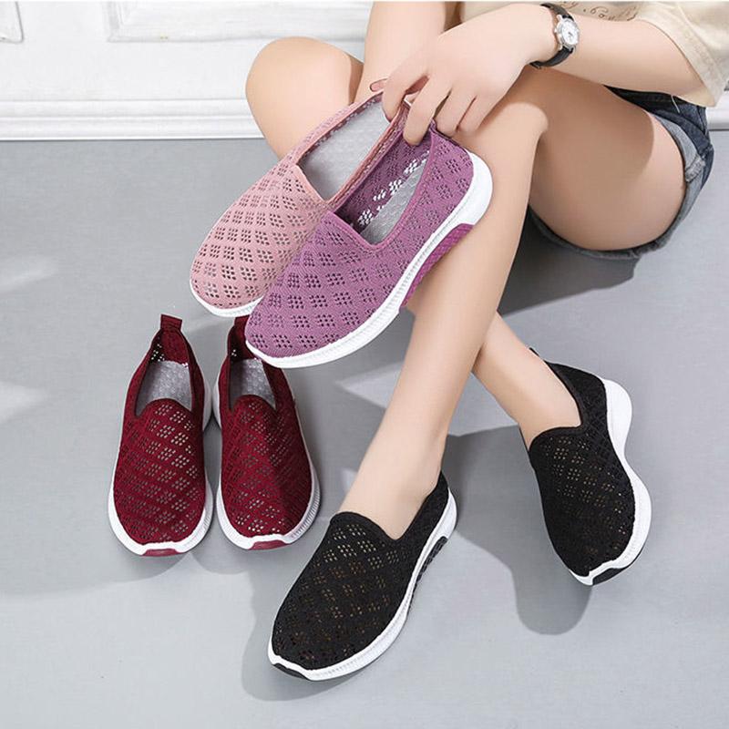 Women's Spring and Summer Sports Shoes Non-slip Wear-resistant Running Shoes Slip-on Mesh Shoes