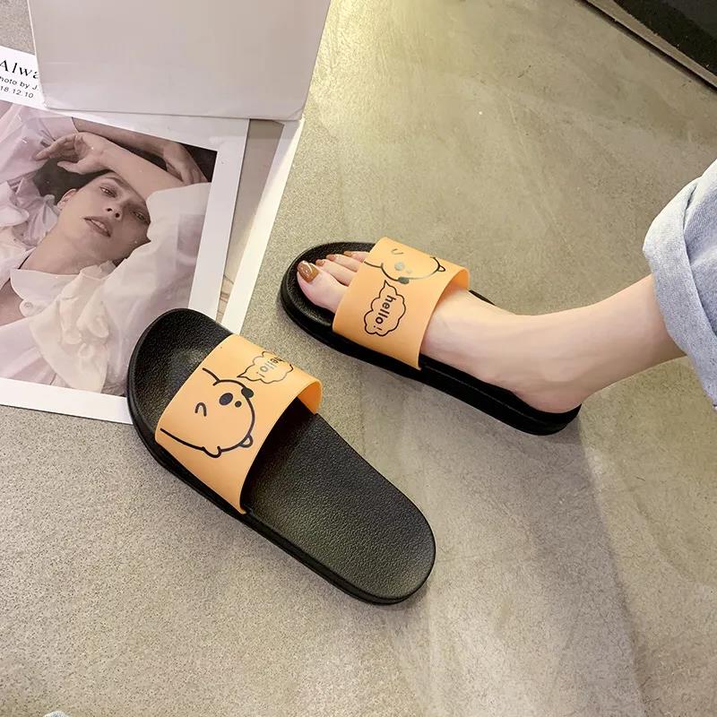 Korean Style Slippers Female Summer Wear Student Cute Bear Home Bathing Non-slip Soft Bottom Sandals and Slippers