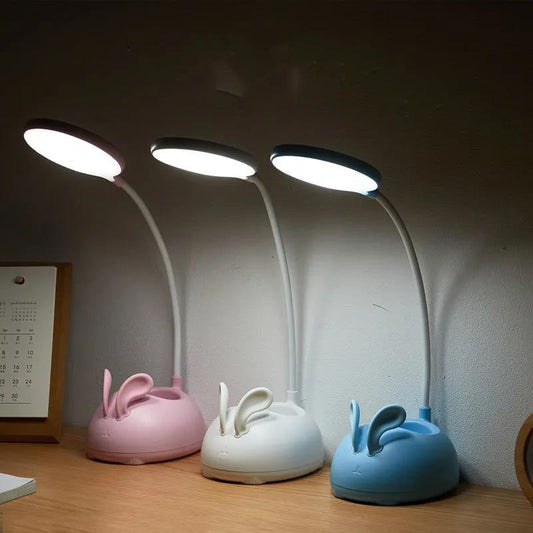 Table Lamp Eye Protection Learning LED Bedroom Bedside Reading Lamp Warm Rechargeable Plug-in Dormitory Cute Rabbit Table Lamp